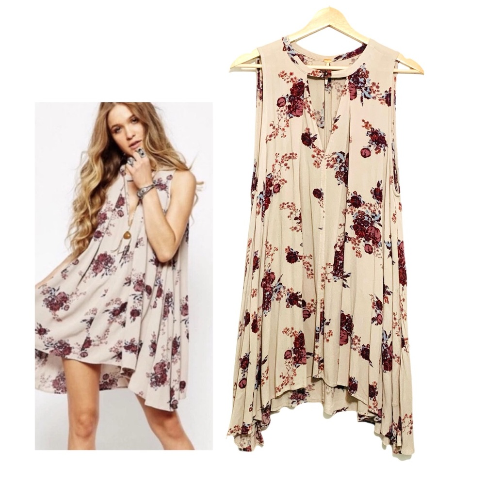 Free People Washed Stone Purple ’Tree Swing’ Floral Tunic Dress Women’s Small